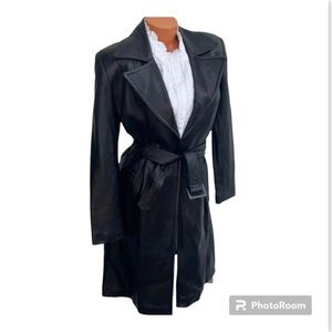 Wilson’s Pelle Studio Women's Black Leather Lined Belted Trench Coat S